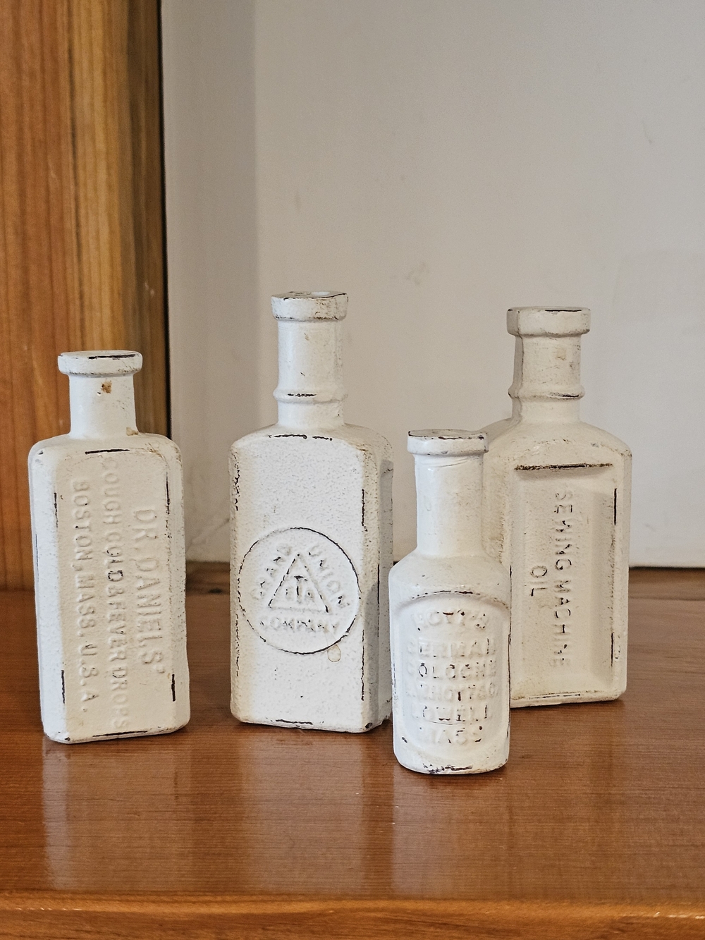 Chalk-Painted Antique Style Medicine Bottles – Rustic Farmhouse Decor, Set of 4
